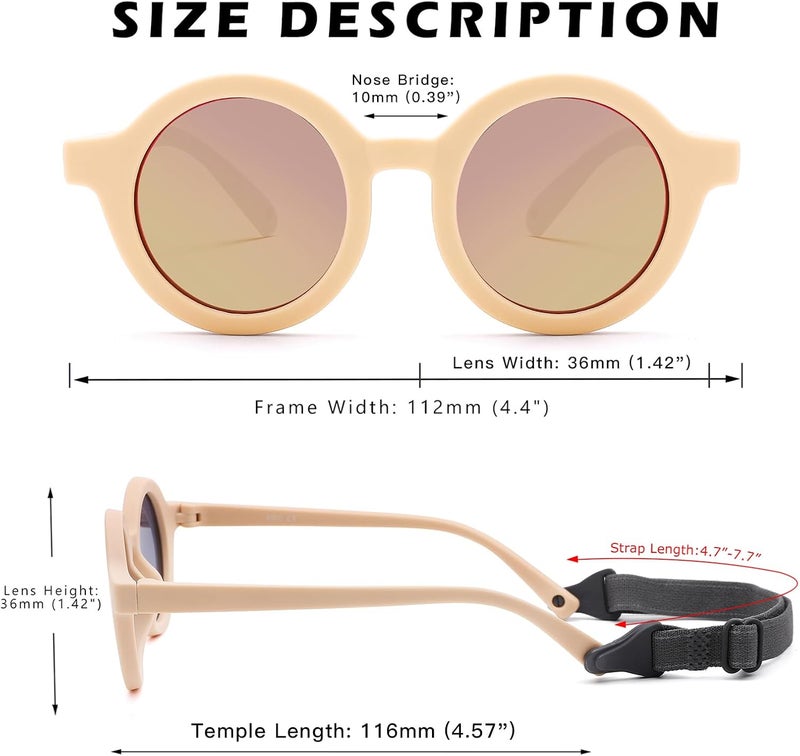 COASION Baby Polarized Round Sunglasses Flexible Rubber Shades with Strap for Toddler Newborn Infant Ages 0-24 Months - Image 5